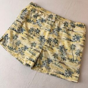 Tommy Bahama Mens XL Swim Trunks Yellow Tropical Palm Tree Floral Nylon Shorts